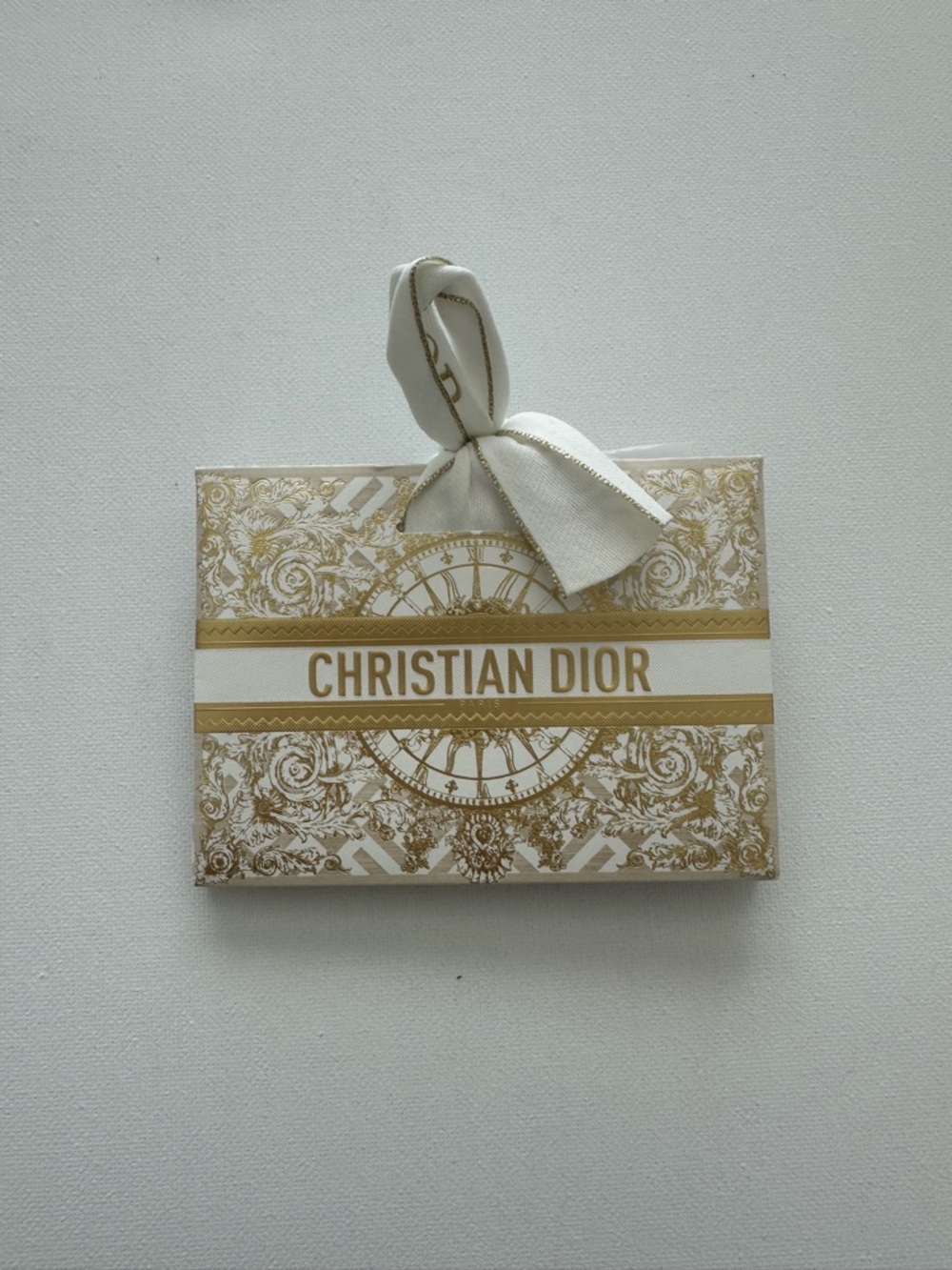 Small Christian Dior Gold & White Gift Bag with Ribbon